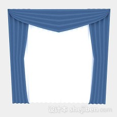 蓝色窗帘3d模型下载