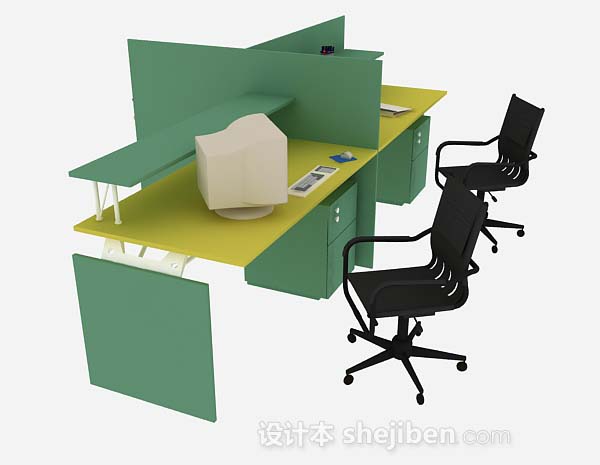 免费绿色办公桌椅3d模型下载