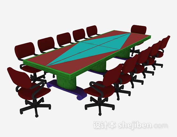 红色会议桌椅