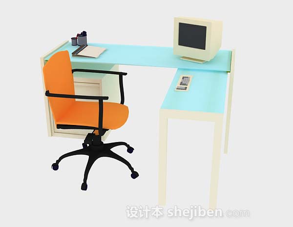 简约办公桌椅组合3d模型下载