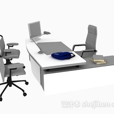 灰色办公桌椅组合3d模型下载