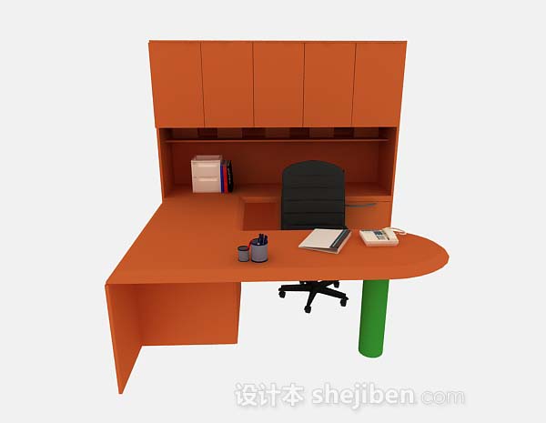 橙色办公桌椅组合3d模型下载