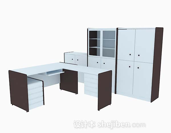 白色木质办公桌3d模型下载