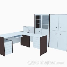 白色木质办公桌3d模型下载