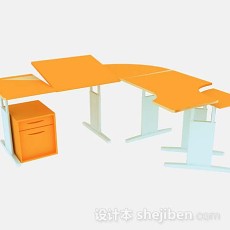 橙色简约办公桌3d模型下载