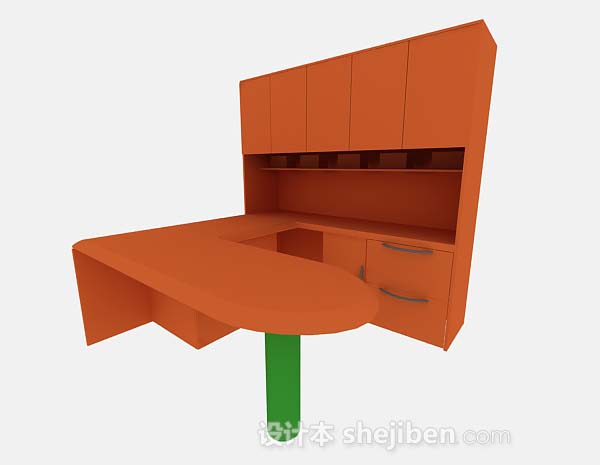 设计本橙色办公桌3d模型下载