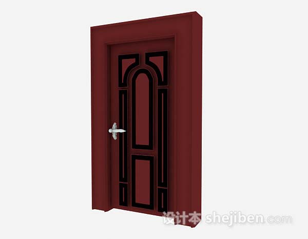 现代风格红棕色木质门3d模型下载