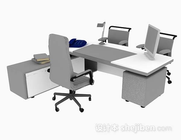 设计本灰色办公桌椅组合3d模型下载