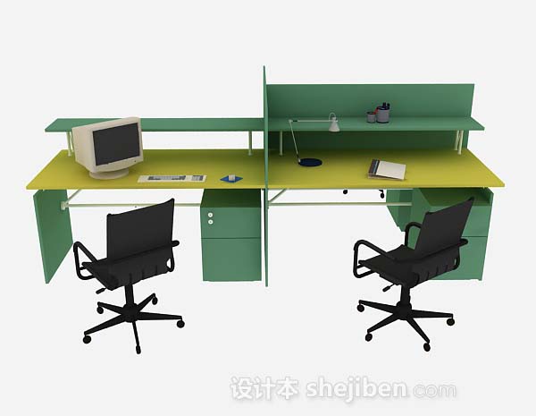 现代风格绿色办公桌椅3d模型下载