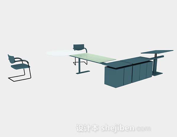 现代风格蓝色办公桌椅3d模型下载