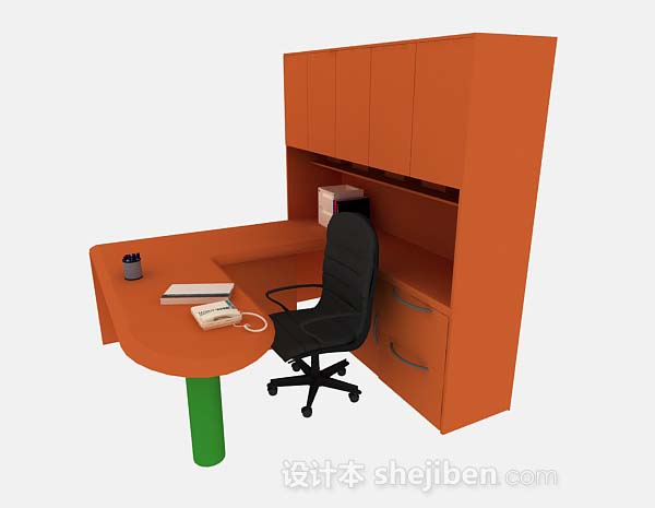 现代风格橙色办公桌椅组合3d模型下载