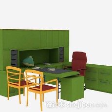 绿色办公桌椅组合3d模型下载
