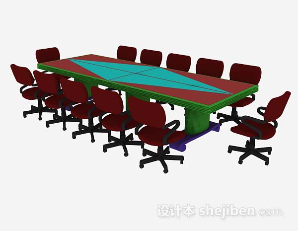 免费红色会议桌椅3d模型下载