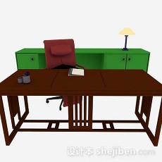 新中式书桌3d模型下载