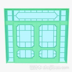 中式绿色窗户3d模型下载
