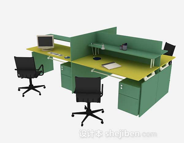 绿色办公桌椅3d模型下载
