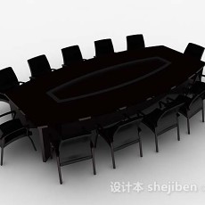 深棕色木质会议桌椅3d模型下载