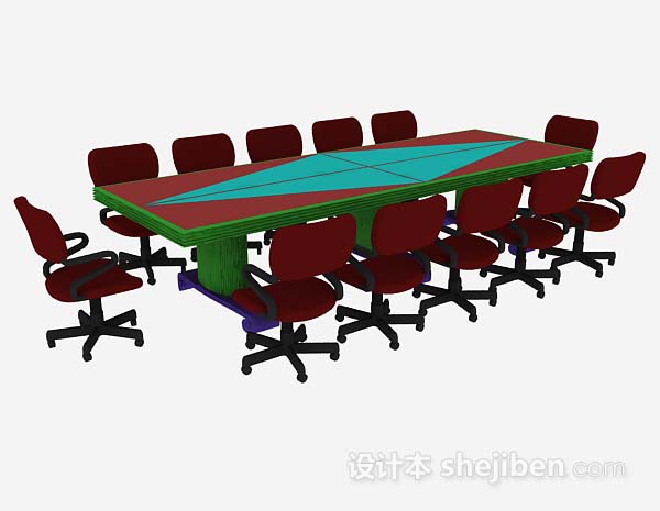 设计本红色会议桌椅3d模型下载