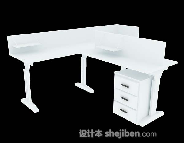 白色办公桌3d模型下载