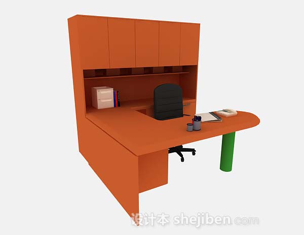 设计本橙色办公桌椅组合3d模型下载