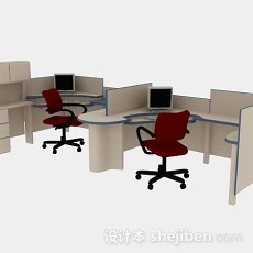 棕色办公桌椅3d模型下载