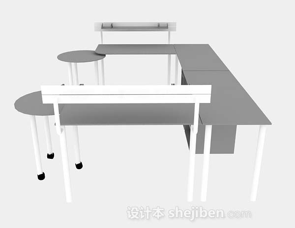 设计本灰色简约办公桌3d模型下载