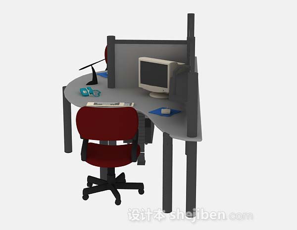 设计本灰色办公桌椅3d模型下载