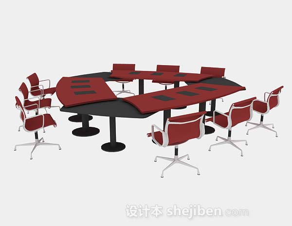 红色会议桌椅组合3d模型下载