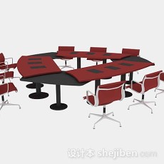 红色会议桌椅组合3d模型下载