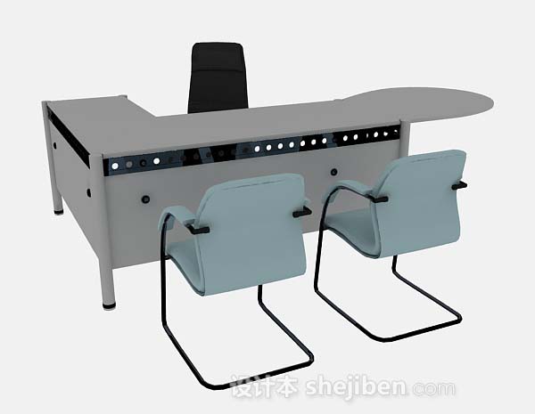 现代风格灰色办公桌椅组合3d模型下载