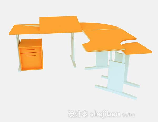 免费橙色简约办公桌3d模型下载