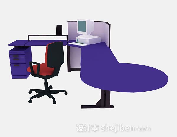 设计本蓝色办公桌椅组合3d模型下载