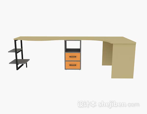 现代风格简约木质办公桌3d模型下载