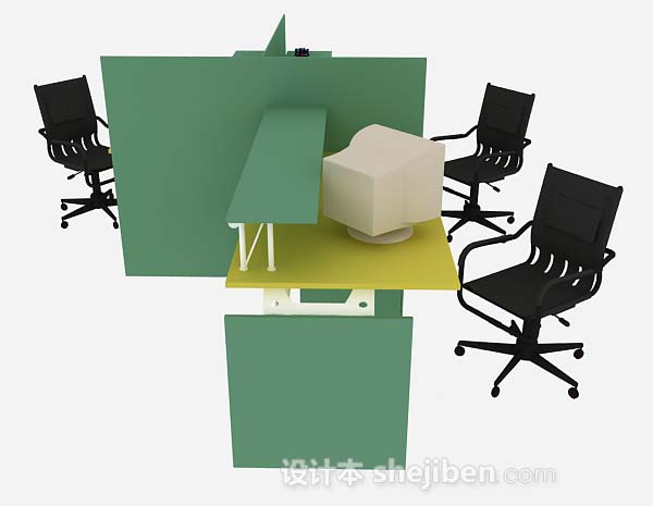 设计本绿色办公桌椅3d模型下载