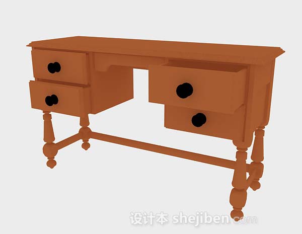 免费橙色木质书桌3d模型下载