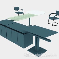 蓝色办公桌椅3d模型下载