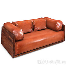 棕色皮质双人沙发3d模型下载