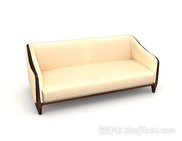 黄色简约木质双人沙发3d模型下载