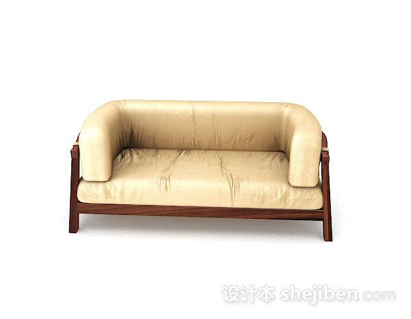 现代风格黄色皮质双人沙发3d模型下载
