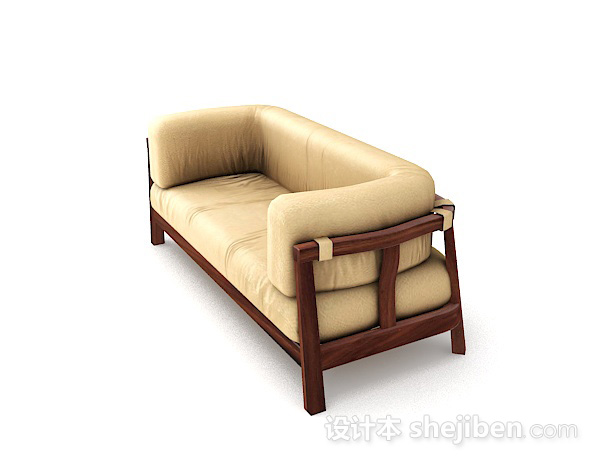 免费黄色皮质双人沙发3d模型下载