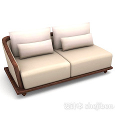 简约米黄色双人沙发3d模型下载