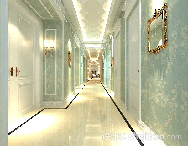 欧式酒店走廊3d模型