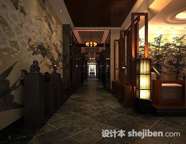 中式餐厅走廊模型