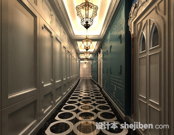 欧式酒店走廊模型