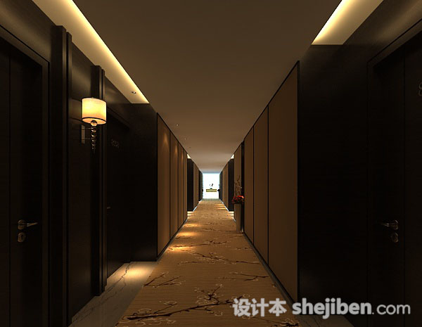 中式酒店走廊3d模型
