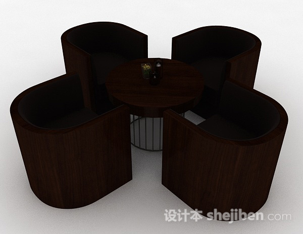 棕色木质桌椅组合