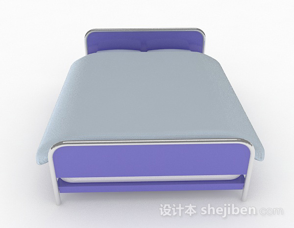 现代风格蓝紫色双人床3d模型下载