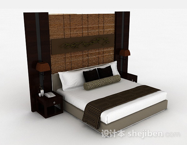 现代家居双人床3d模型下载