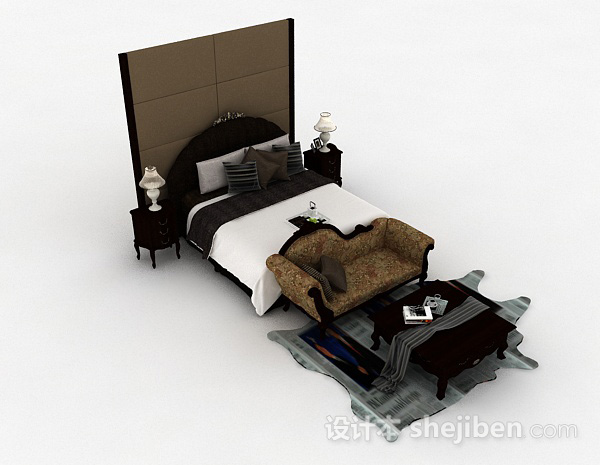 欧式古典双人床3d模型下载