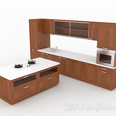 棕色木质组合型整体橱柜3d模型下载